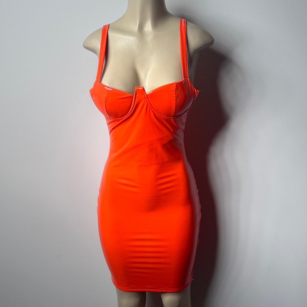 Neon Orange Bustier Bodycon Mini Dress